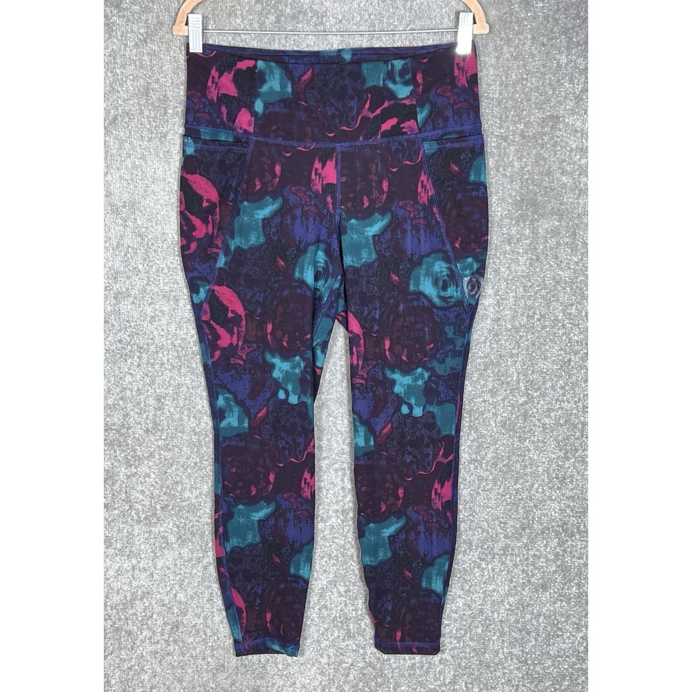LIVI High Rise Leggings Womens Sz 14/16 Teal Purple Pink Abstract Pockets